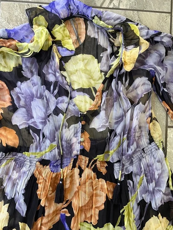 🖤Anthropologie The Marais Printed Chiffon Maxi Dress Size Medium Tiered Ruffle - Picture 5 of 8